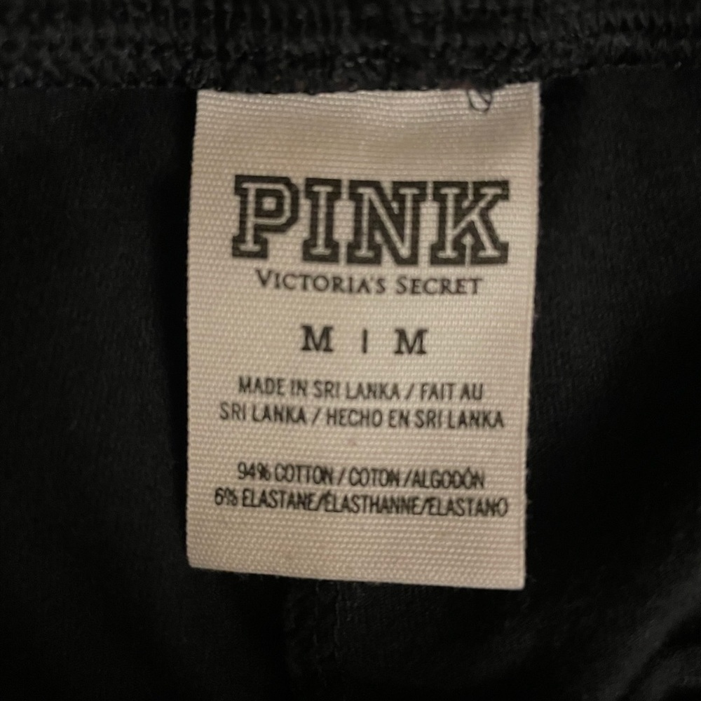Pink black cotton leggings with animal print panel inset on side seams - Picture 2 of 2